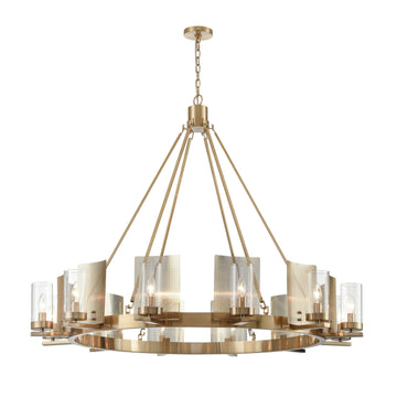 12-Light Ring Chandelier Ceiling Light in Brass Finish with Clear Glass, Diam 50