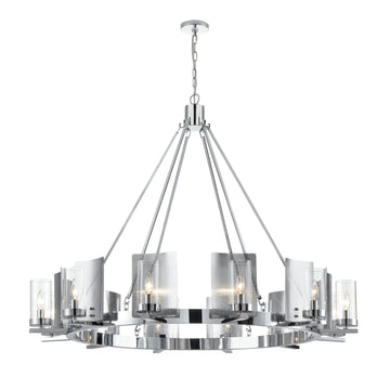 12-Light Ring Chandelier Ceiling Light in Chrome Finish with Clear Glass, Diam 50