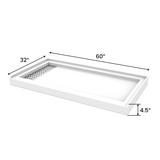 60 in. L x 32 in. W - Rectangular Single Threshold Acrylic Shower Pan with Drain(included)  - PRO