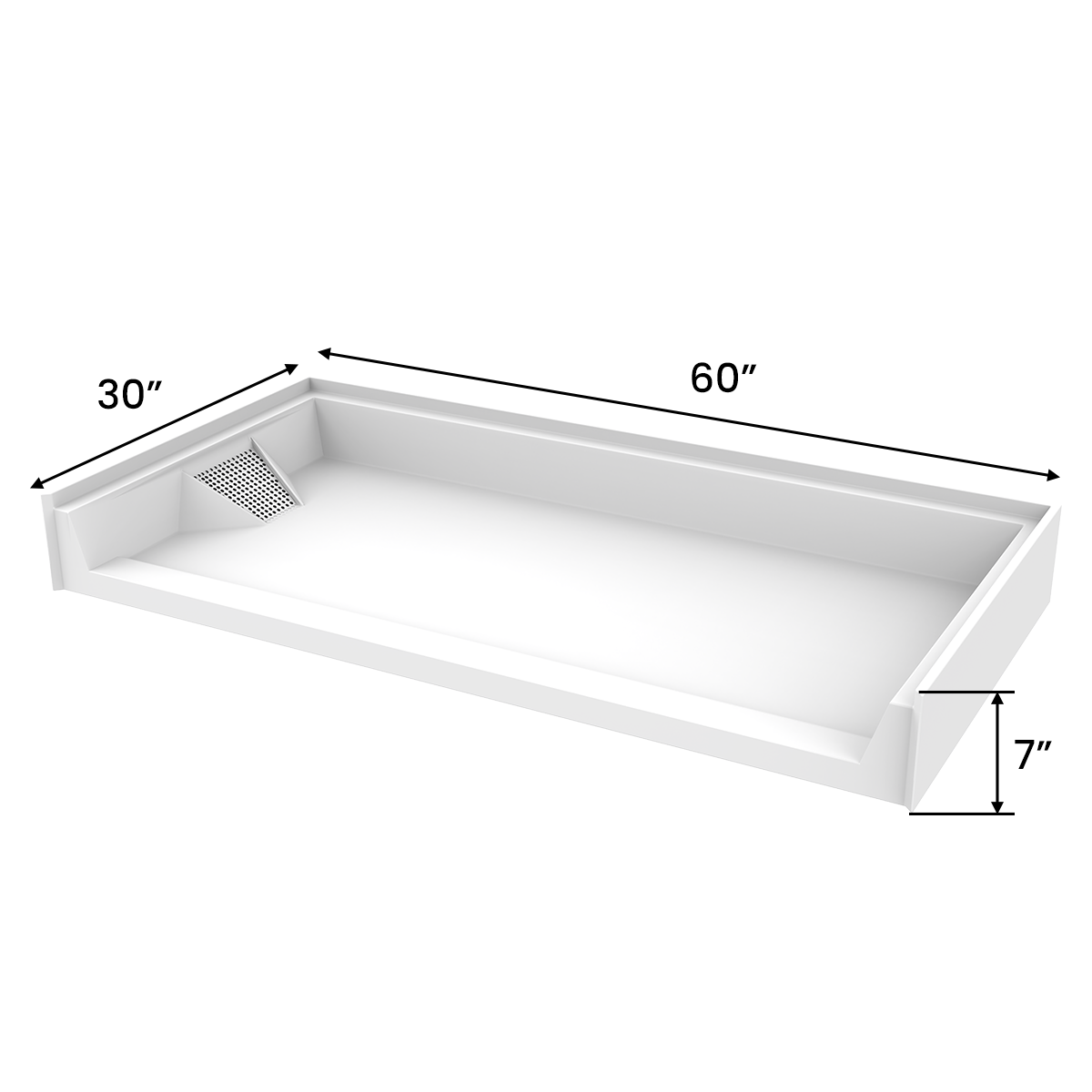60 in. L x 30 in. W Acrylic Shower Base With Drain, Single Threshold Shower Pan - PRO