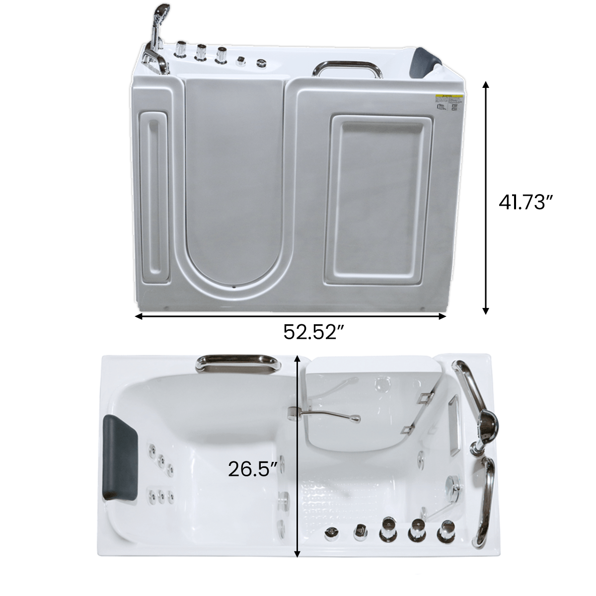 53 x 27 in. Acrylic Soaking Walk-in Whirlpool Jetted Bathtub with Left Side Door and Side Drain