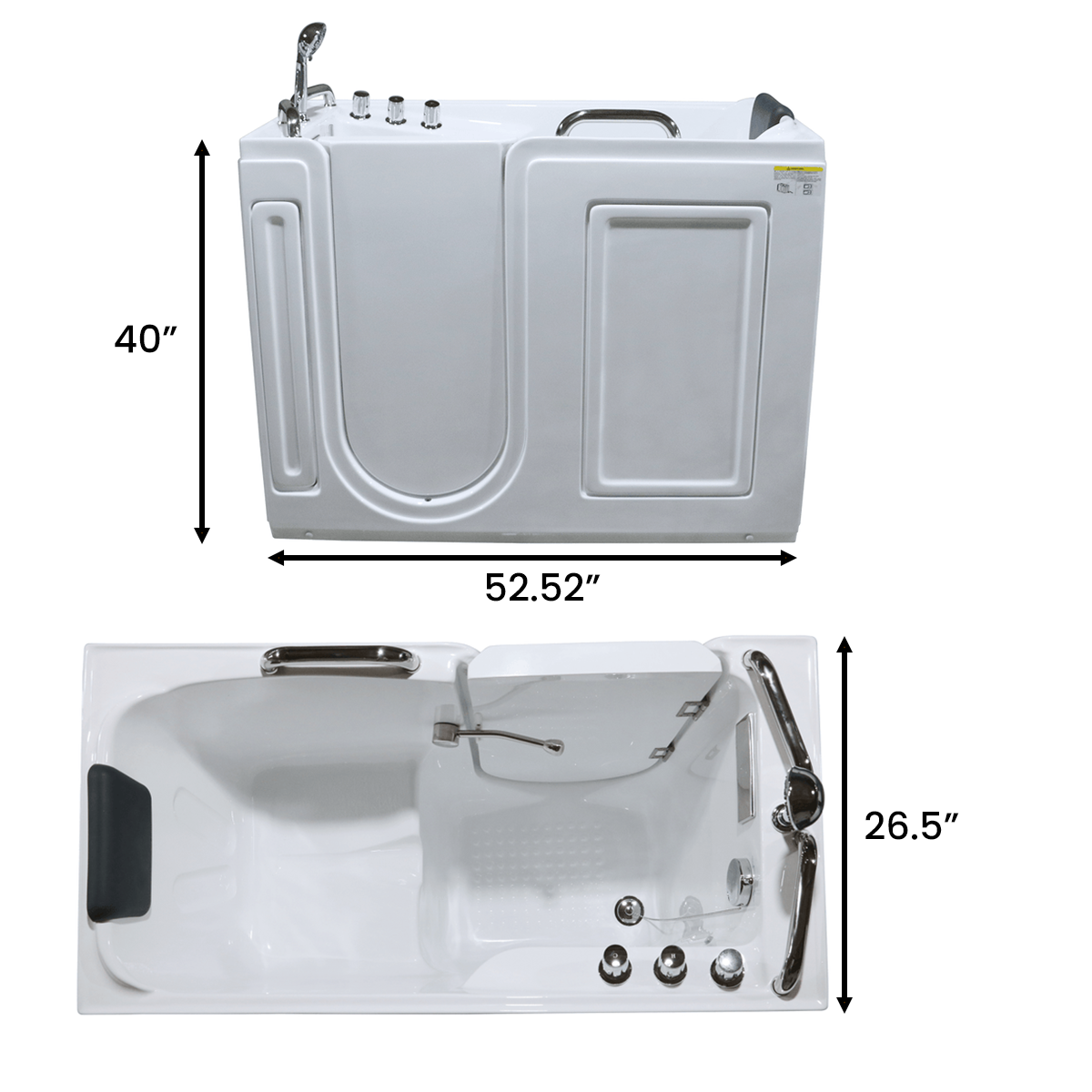 53 in. Acrylic Walk in Bathtub for Disabled Person,  - Left Side Door