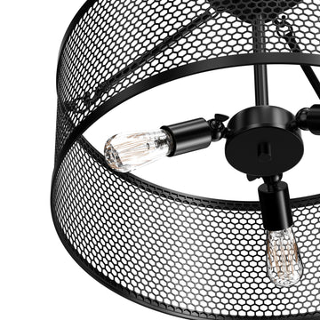 Semi Flush Mount Ceiling Lights, Drum Shape, Steel Cage Matte Black Finish, E26 Base, UL Listed, 3 Years Warranty