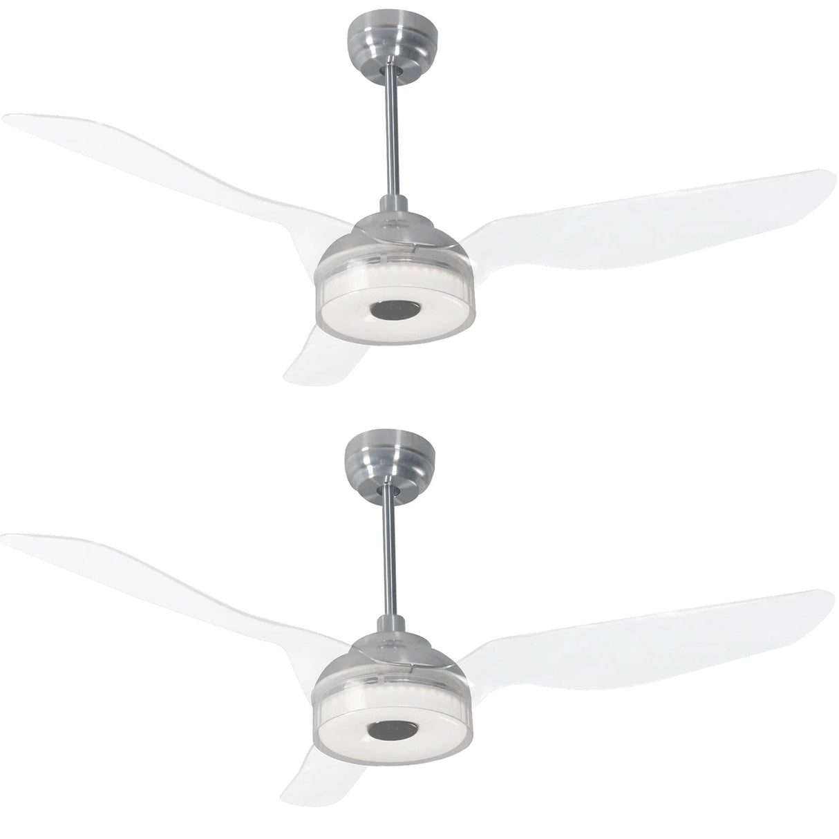 Icebreaker 56" In. Silver/Transclucent 3 Blade Smart Ceiling Fan with Dimmable LED Light Kit Works with Remote Control, Wi-Fi apps and Voice control via Google Assistant/Alexa/Siri (Set of 2)