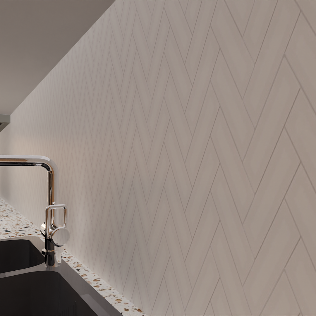 2 X 6 In Herringbone Soho Canvas White Matte Glazed Porcelain Mosaic