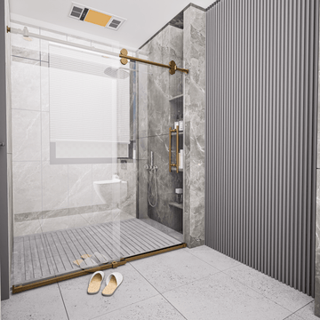 Ivanees Single Sliding Frameless Shower Door 8mm Clear Tempered Glass - Barn Door Style - Brushed Gold - 60 x 76 Inch