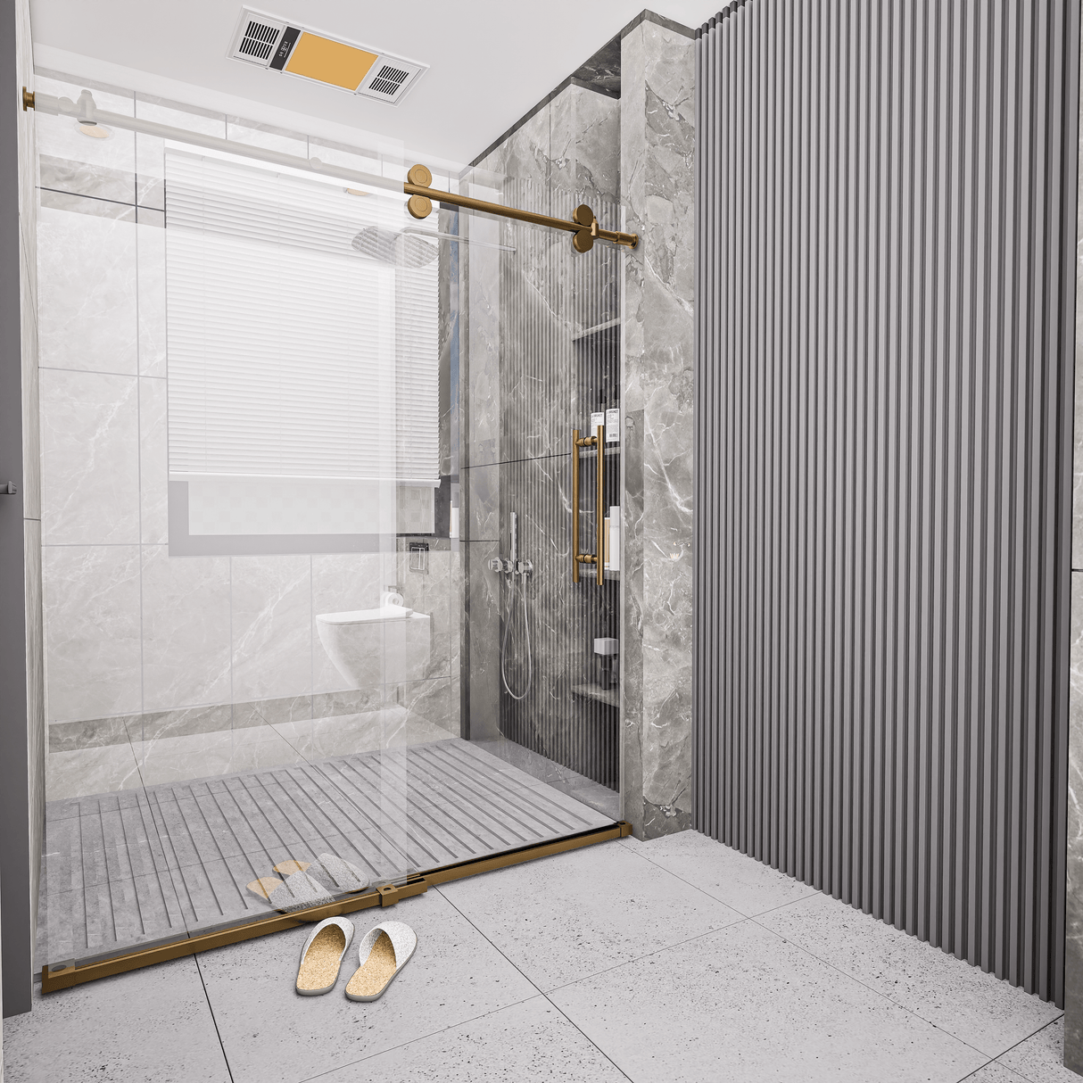 Ivanees Single Sliding Frameless Shower Door 8mm Clear Tempered Glass - Barn Door Style - Brushed Gold - 60 x 76 Inch