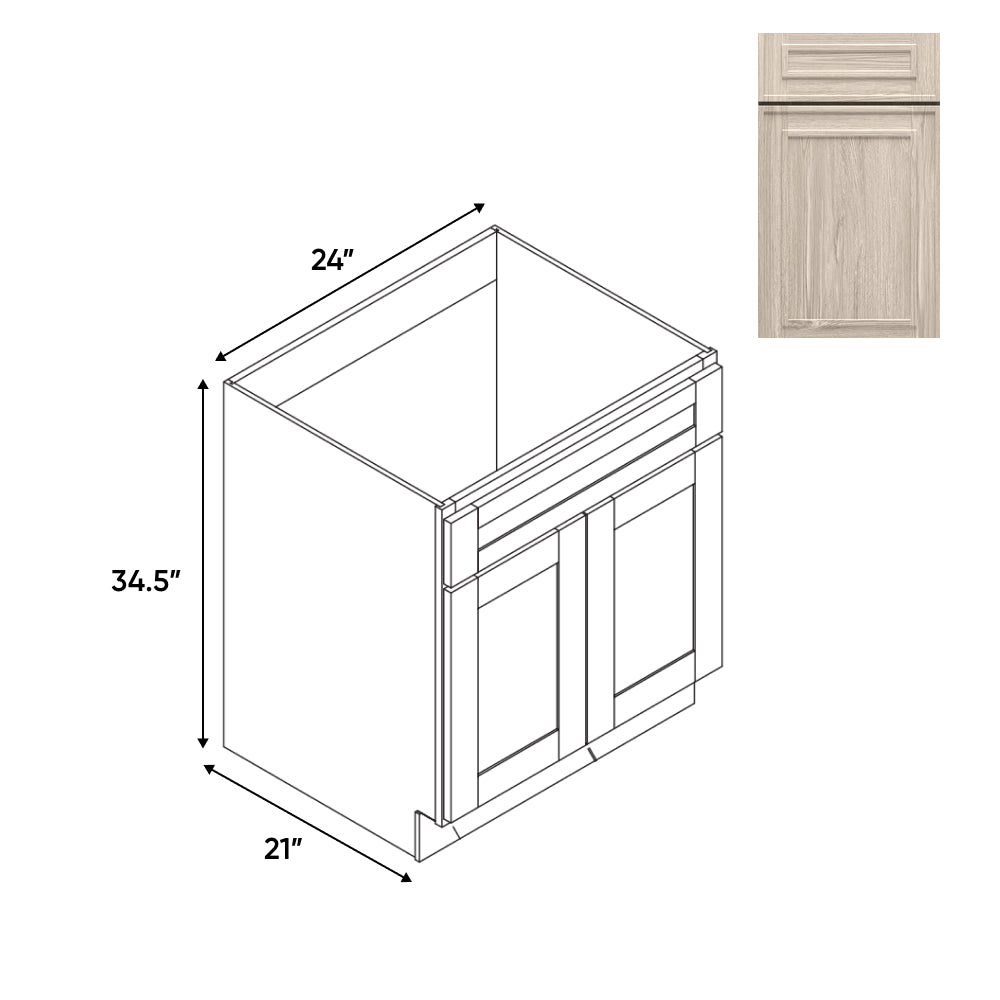 RTA - Elegant Shaker Ivory - Vanity Cabinets with 2 Door - 24"W x 34.5"H x 21"D