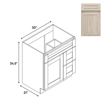 RTA - Elegant Shaker Ivory - Vanity Cabinets with 1 Door 2 Drawer Right - 30