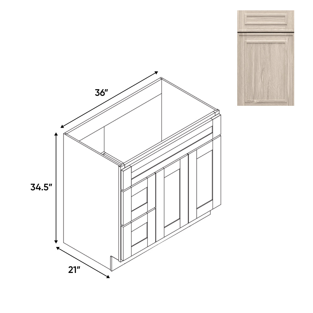 RTA - Elegant Shaker Ivory - 36"W x 34.5"H x 21"D - Vanity  with 2 Door 2 Drawer Left