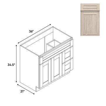 RTA - Elegant Shaker Ivory - Vanity Cabinets with 2 Door 2 Drawer Right - 36