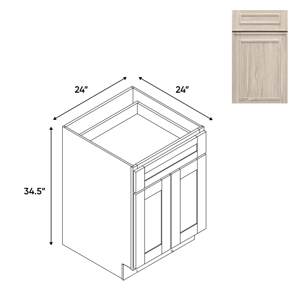 RTA - Elegant Shaker Ivory - 24"W - Base Cabinet with 2 Door 1 Drawer 1 Shelf - 24"W x 34.5"H x 24"D