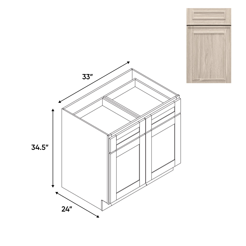 RTA - Elegant Shaker Ivory - Base Cabinet with 2 Door 2 Drawer 1 Shelf - 33"W x 34.5"H x 24"D