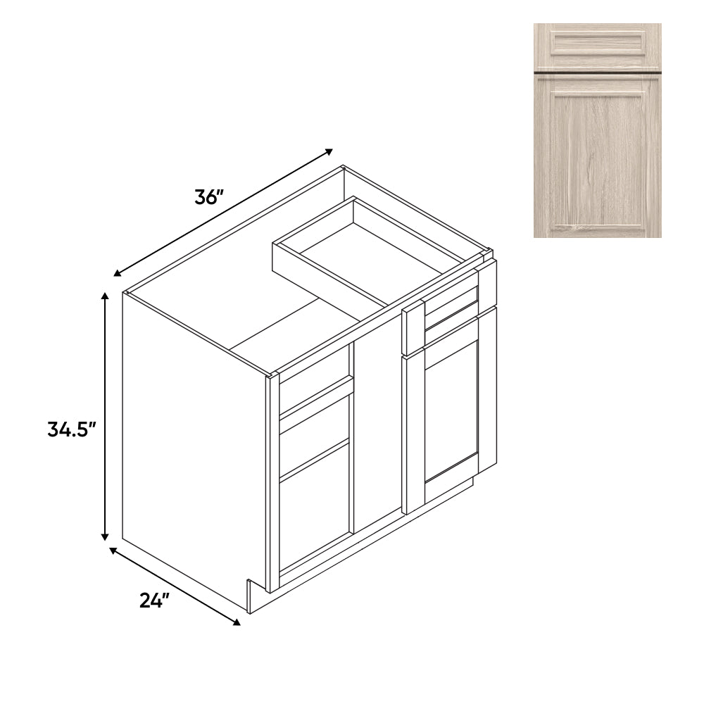 RTA - Elegant Shaker Ivory - Base Blind Corner - 1 Door 1 Drawer - 36"W x 34.5"H x 24"D