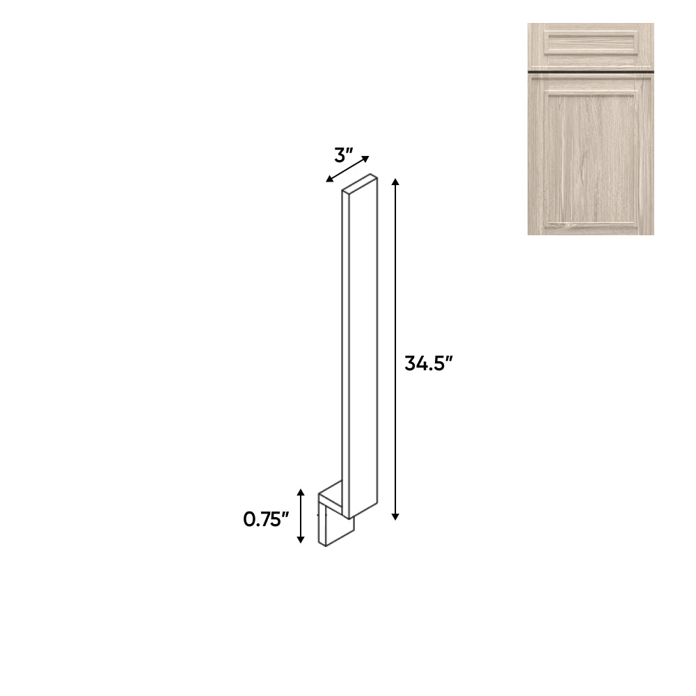 RTA - Elegant Shaker Ivory - Wood Base Filler - 3"W x 34.5"H x 0.75"D