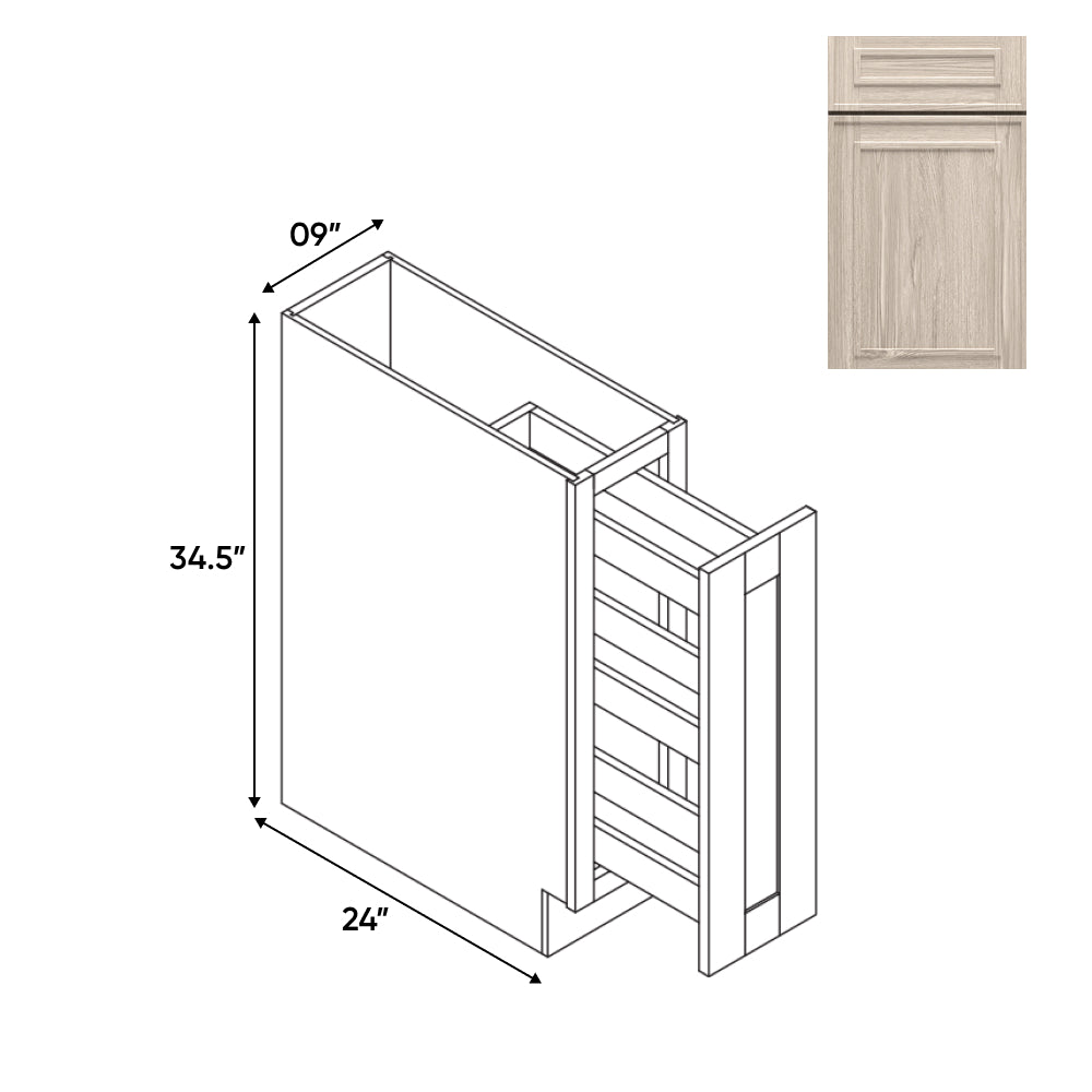 RTA - Elegant Shaker Ivory - Base Spice Rack Pull Out with 3 Shelf - 9"W x 34.5"H x 24"D