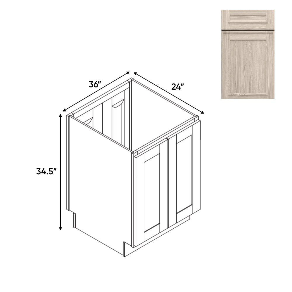 RTA - Elegant Shaker Ivory - Base Cabinet with 4 Door - 24"W x 34.5"H x 24"D