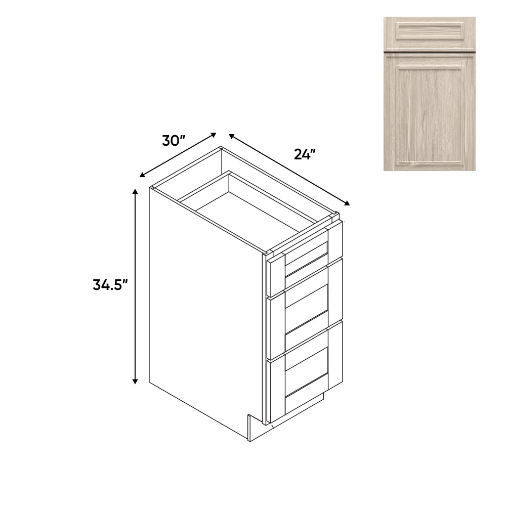 RTA - Elegant Shaker Ivory - 30"W - Drawer Pack Base Cabinets with 3 Drawer - 30"W x 34.5"H x 24"D