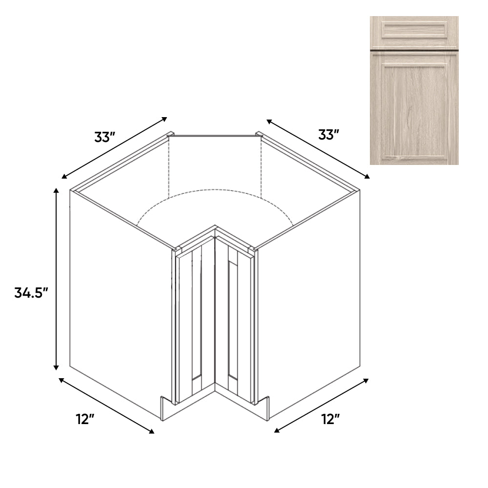 RTA - Elegant Shaker Ivory - Lazy Susan - 1 Door 2 Wood Turning Shelf - 33"W x 34.5"H x 33"D - ESOI-LS33