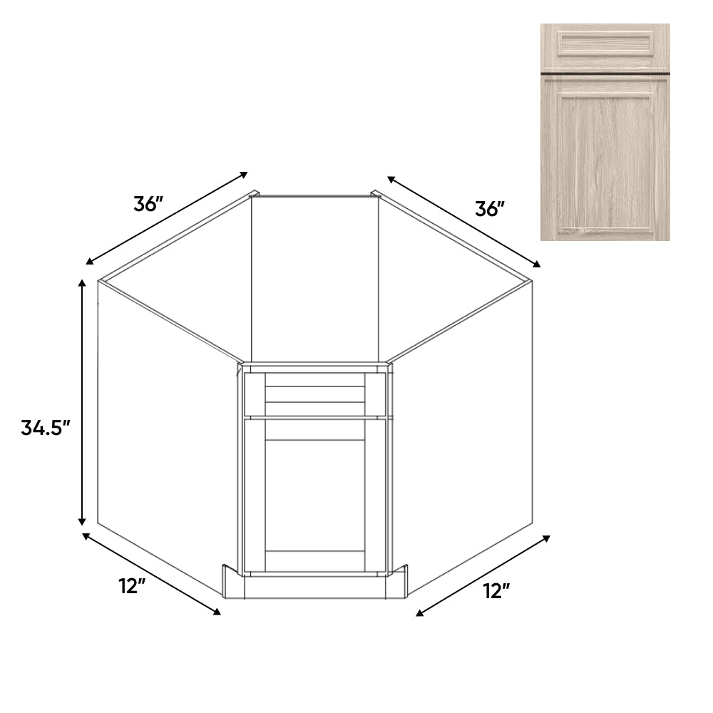 RTA - Elegant Shaker Ivory - Base Diagonal Corner Sink Cabinet - 36"W x 34.5"H x 36"D