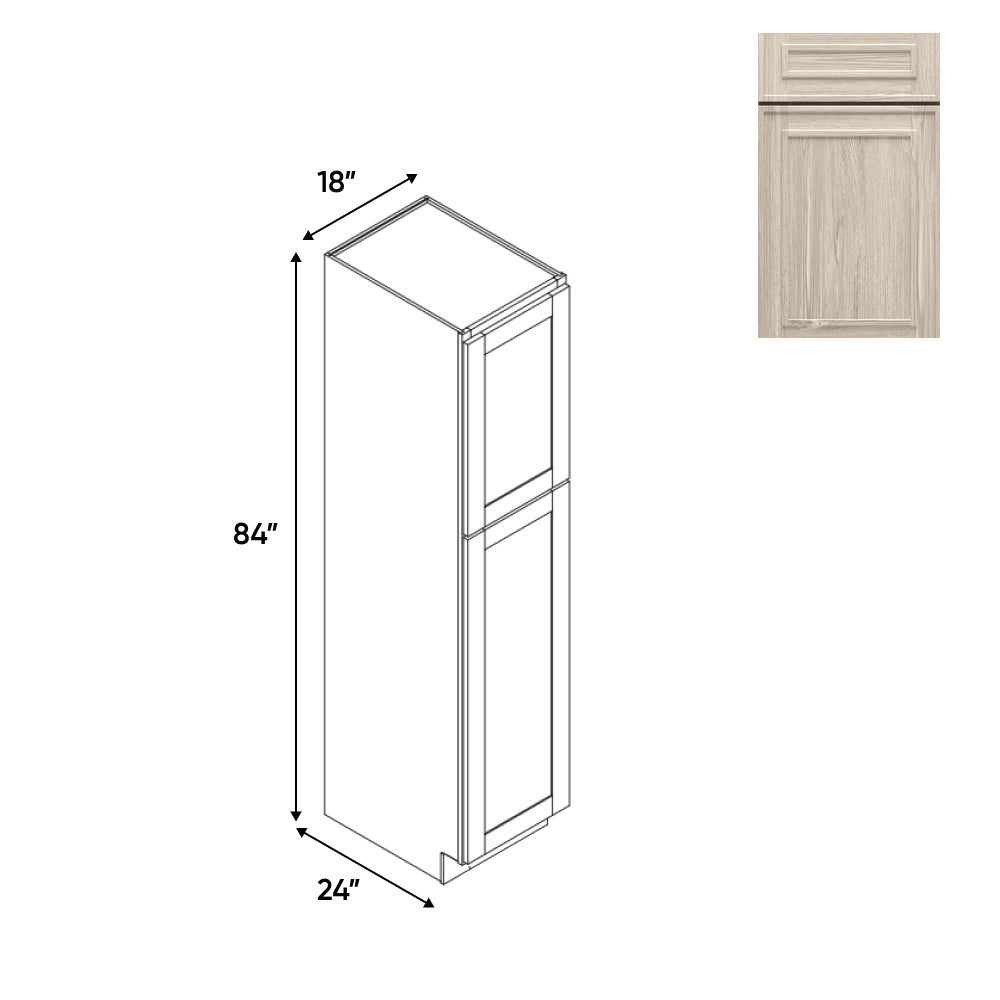 RTA - Elegant Shaker Ivory - Tall Pantry Cabinets with 2 Door 5 Shelf Space - 18"W x 84"H x 24"D