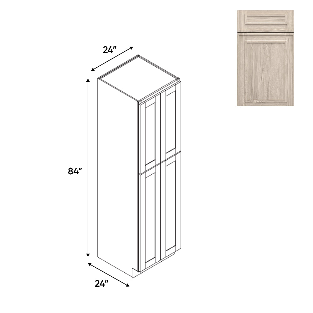 RTA - Elegant Shaker Ivory - Tall Pantry Cabinets with 4 Door 5 Shelf Space - 24"W x 84"H x 24"D