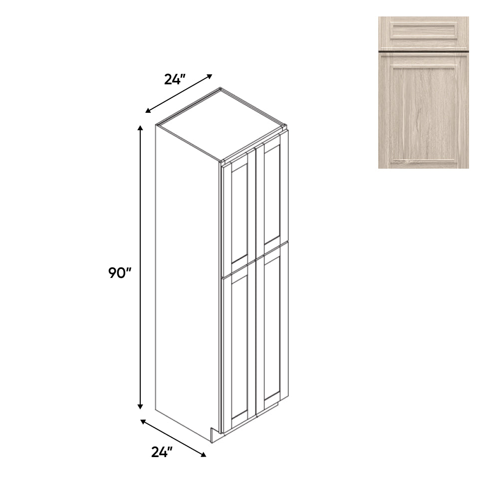 RTA - Elegant Shaker Ivory - Tall Pantry Cabinets with 4 Door 5 Shelf Space - 24"W x 90"H x 24"D