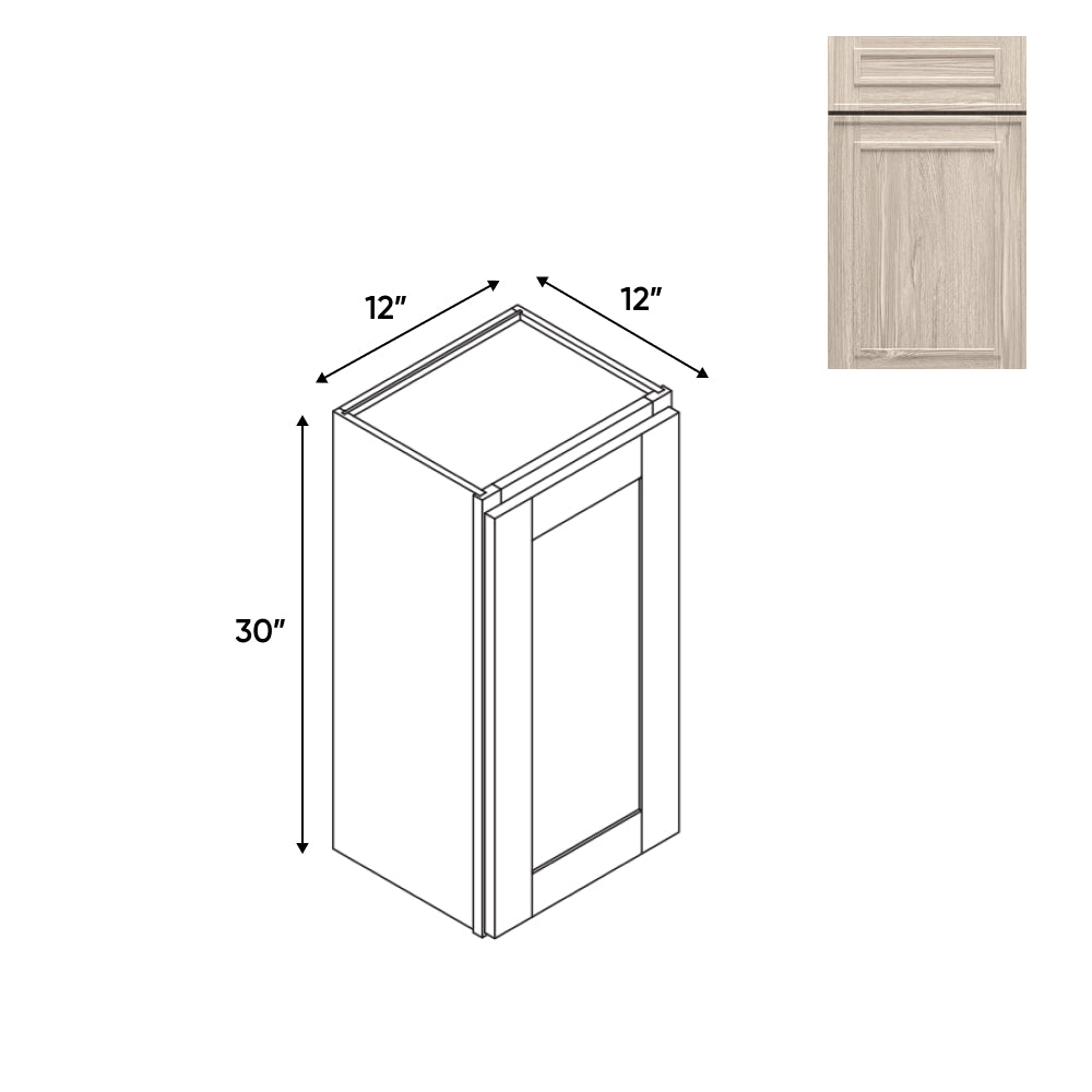 RTA - Elegant Shaker Ivory - Wall High Cabinets with 1 Door 2 Shelf - 12"W x 30"H x 12"D