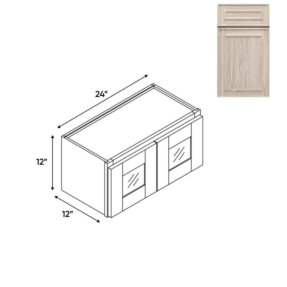 RTA - Elegant Shaker Ivory - 24"W - Stack Up Wall Cabinet with Two Glass Door - 24"W x 12"H x 12"D