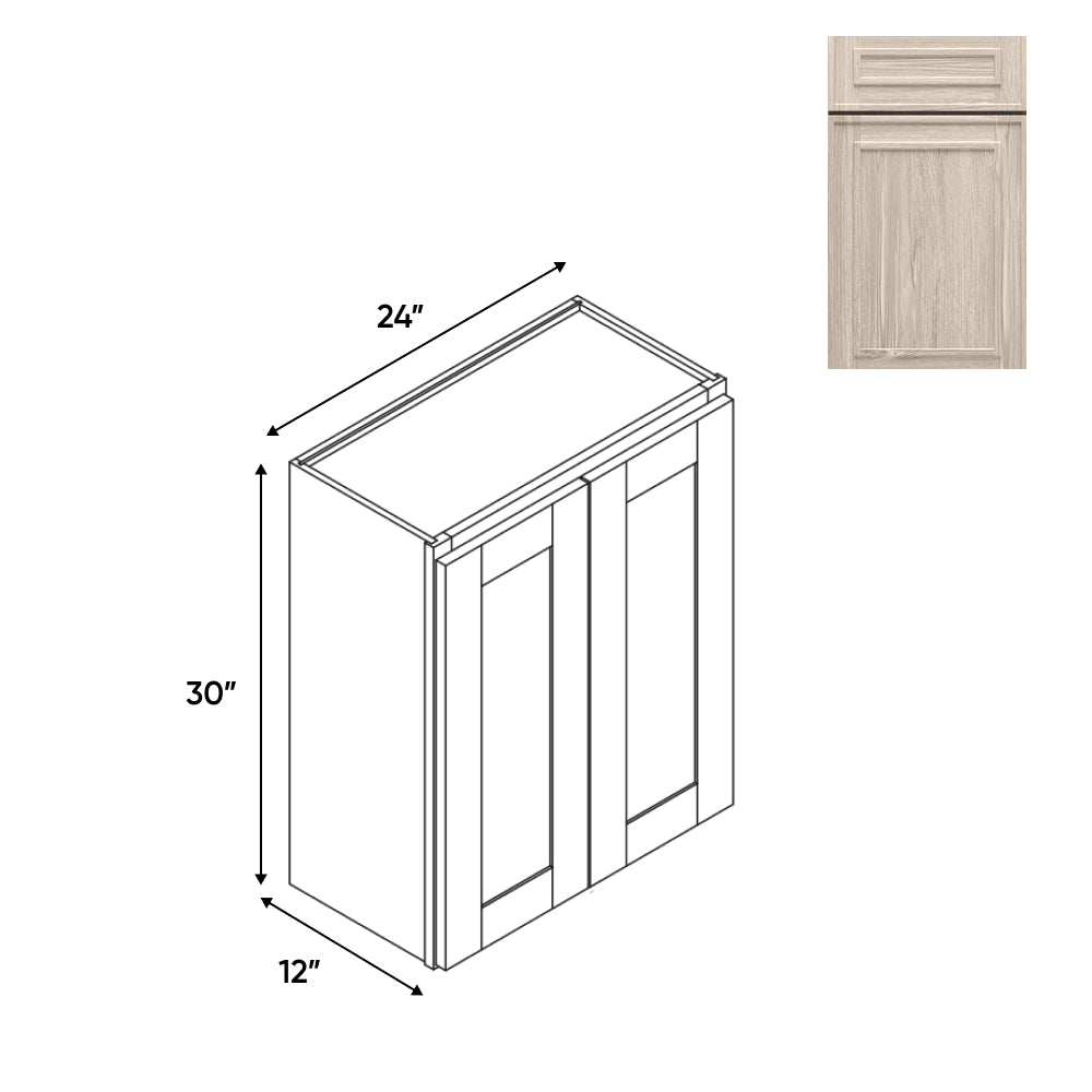 RTA - Elegant Shaker Ivory - Wall High Cabinets with 2 Door 2 Shelf - 24"W x 30"H x 12"D