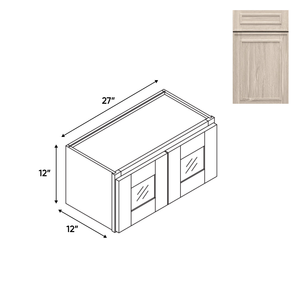 RTA - Elegant Shaker Ivory - 27"W - Stack Up Wall Cabinet with Two Glass Door - 27"W x 12"H x 12"D