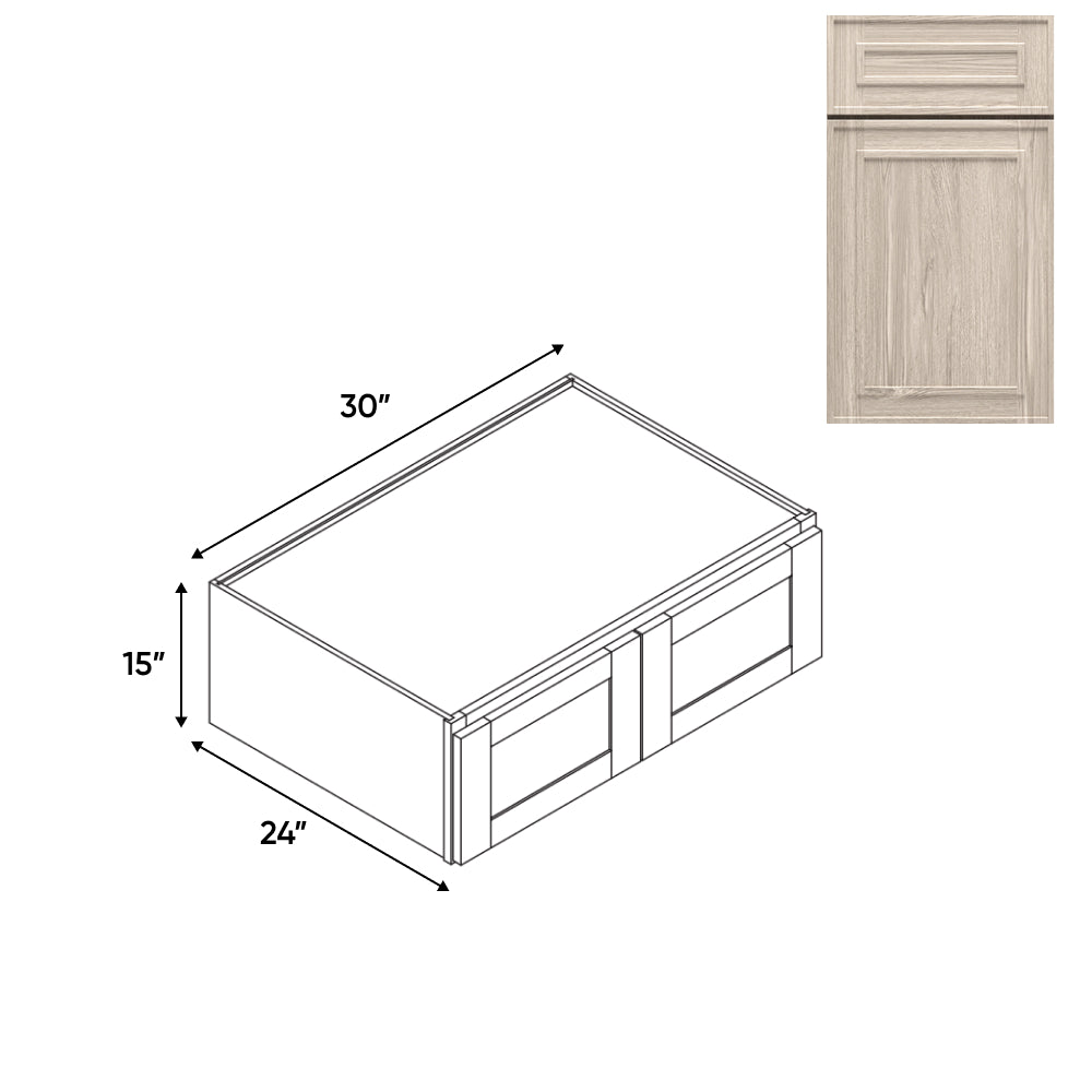 RTA - Elegant Shaker Ivory - Wall High Cabinets with 2 Door - 30"W x 15"H x 24"D