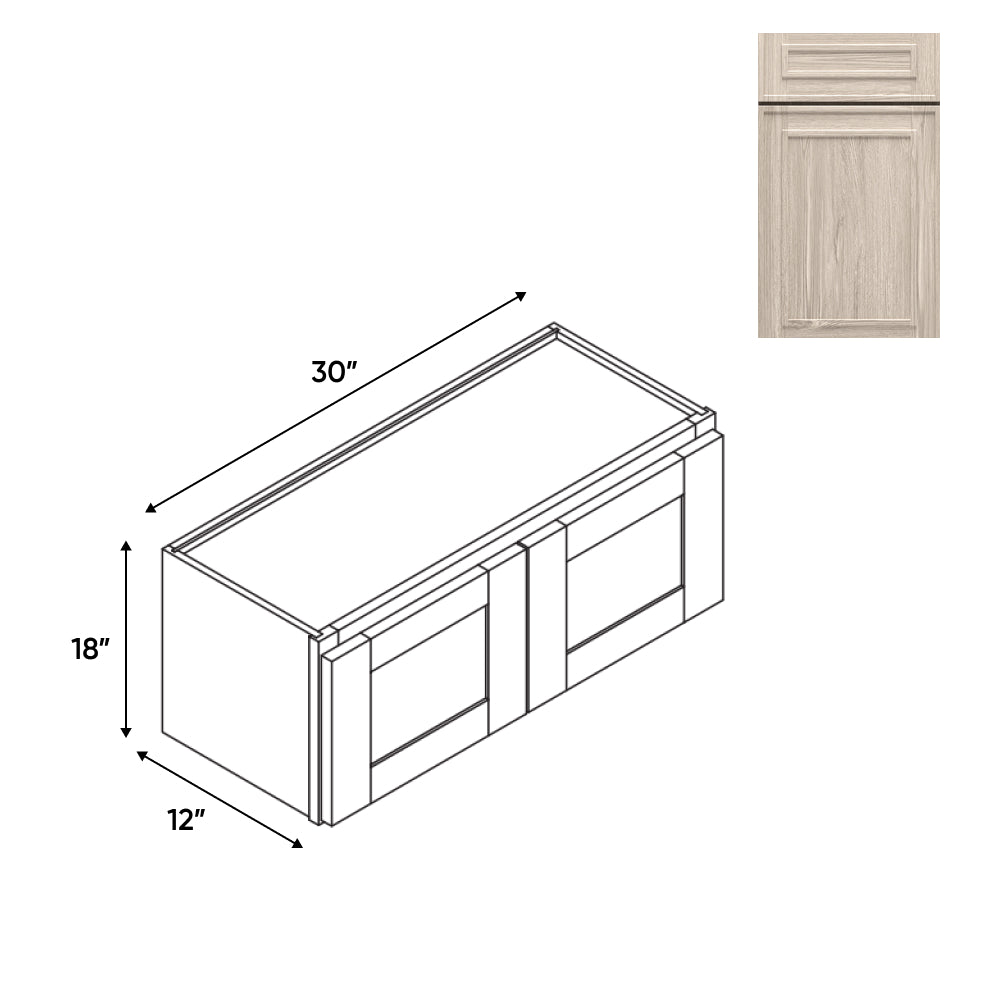 RTA - Elegant Shaker Ivory - Wall High Cabinets with 2 Door - 30"W x 18"H x 12"D