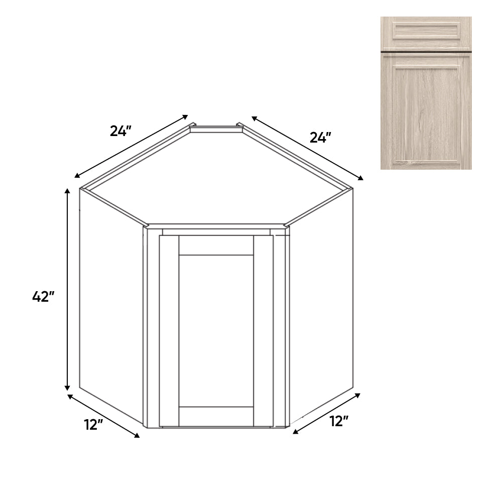 RTA - Elegant Shaker Ivory - Wall Diagonal Corner - 1 Door 2 Shelf - 24"W x 42"H x 12"D