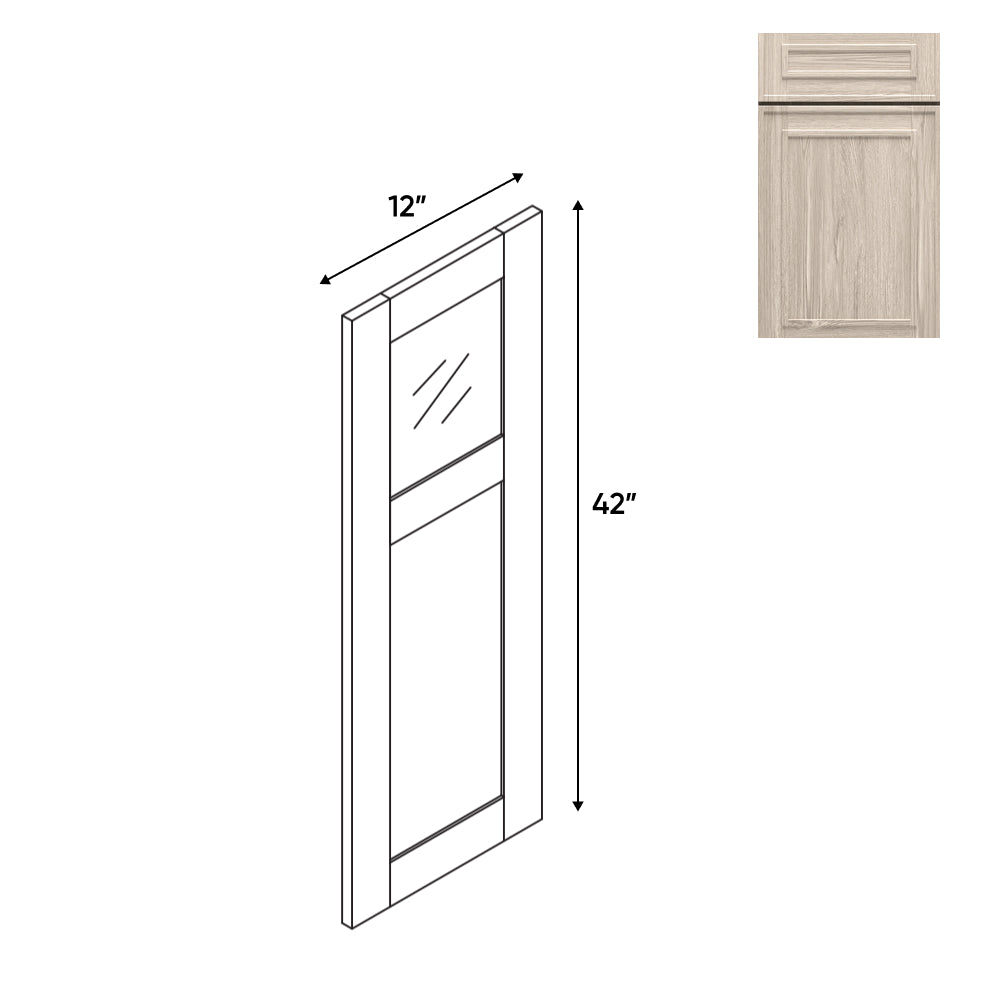 RTA - Elegant Shaker Ivory - 12"W x 42"H -Wall Glass Door - Right