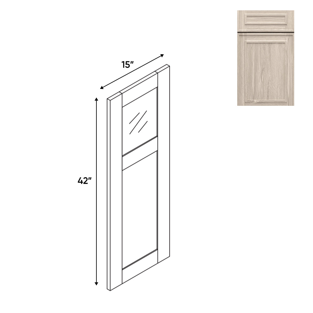 RTA - Elegant Shaker Ivory - 15"W x 42"H -Wall Glass Door - Left