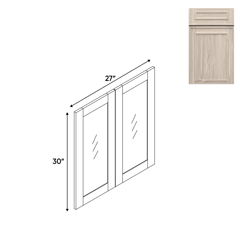 RTA - Elegant Shaker Ivory - 27"W x 30"H x 0.75"D - Wall Molding Glass Door with 2 Door