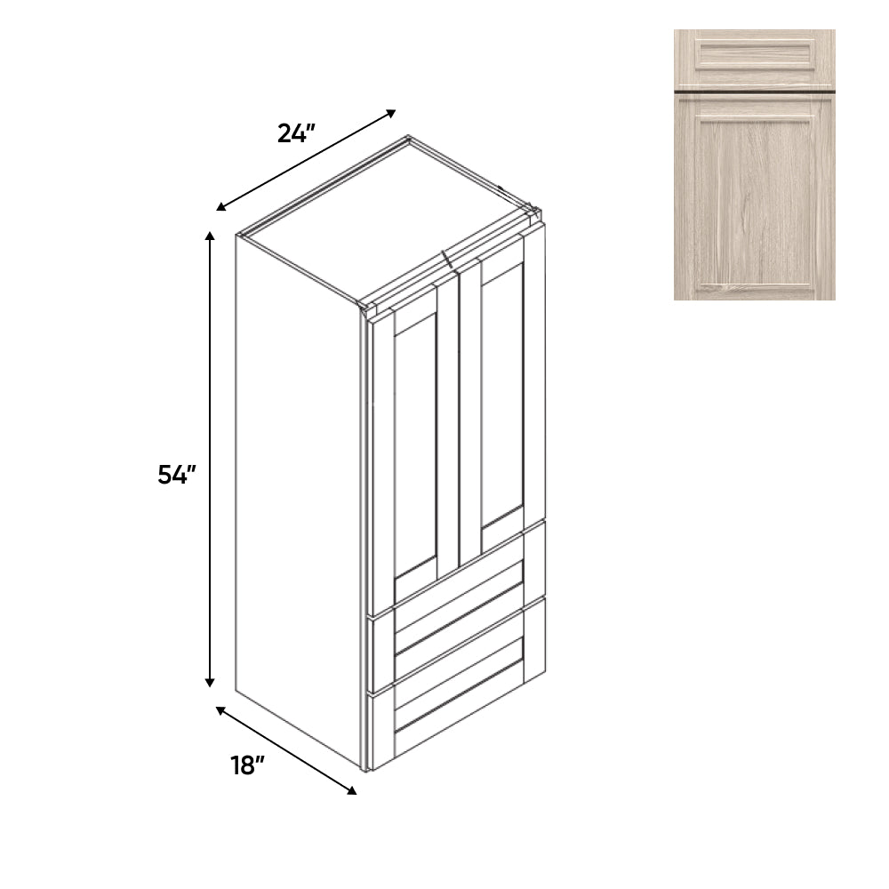 RTA - Elegant Shaker Ivory - Wall Pantry Drawer Cabinet - 24"W x 54"H x 18"D