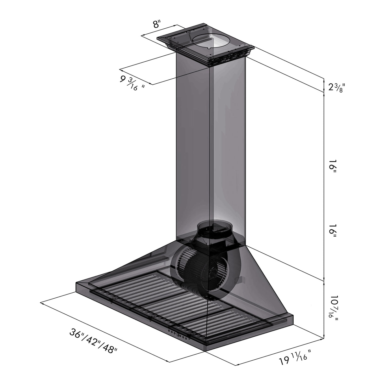 ZLINE 48" Convertible Vent Wall Mount Range Hood in Stainless Steel with Crown Molding (KBCRN-48)