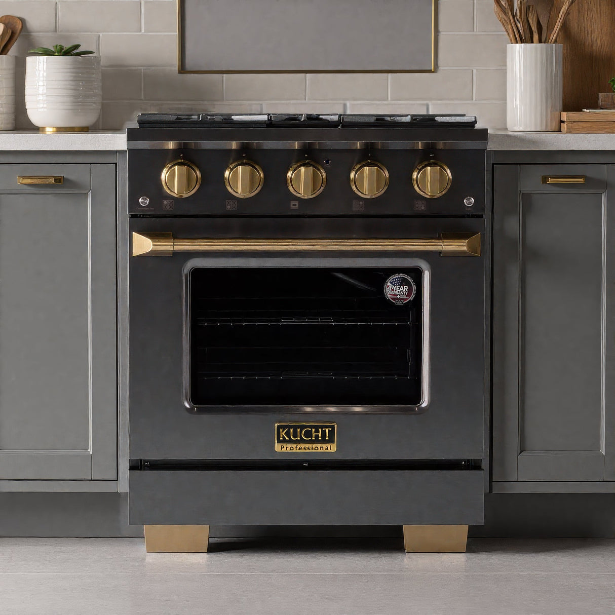 KUCHT Gemstone Professional 30 in. 4.2 cu. ft. Dual Fuel Range for Propane Gas with Sealed Burners and Convection Oven in Titanium Stainless Steel
