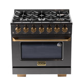 KUCHT Gemstone Professional 36 in. 5.2 cu. ft. Propane Gas Range with Sealed Burners and Convection Oven in Titanium Stainless Steel