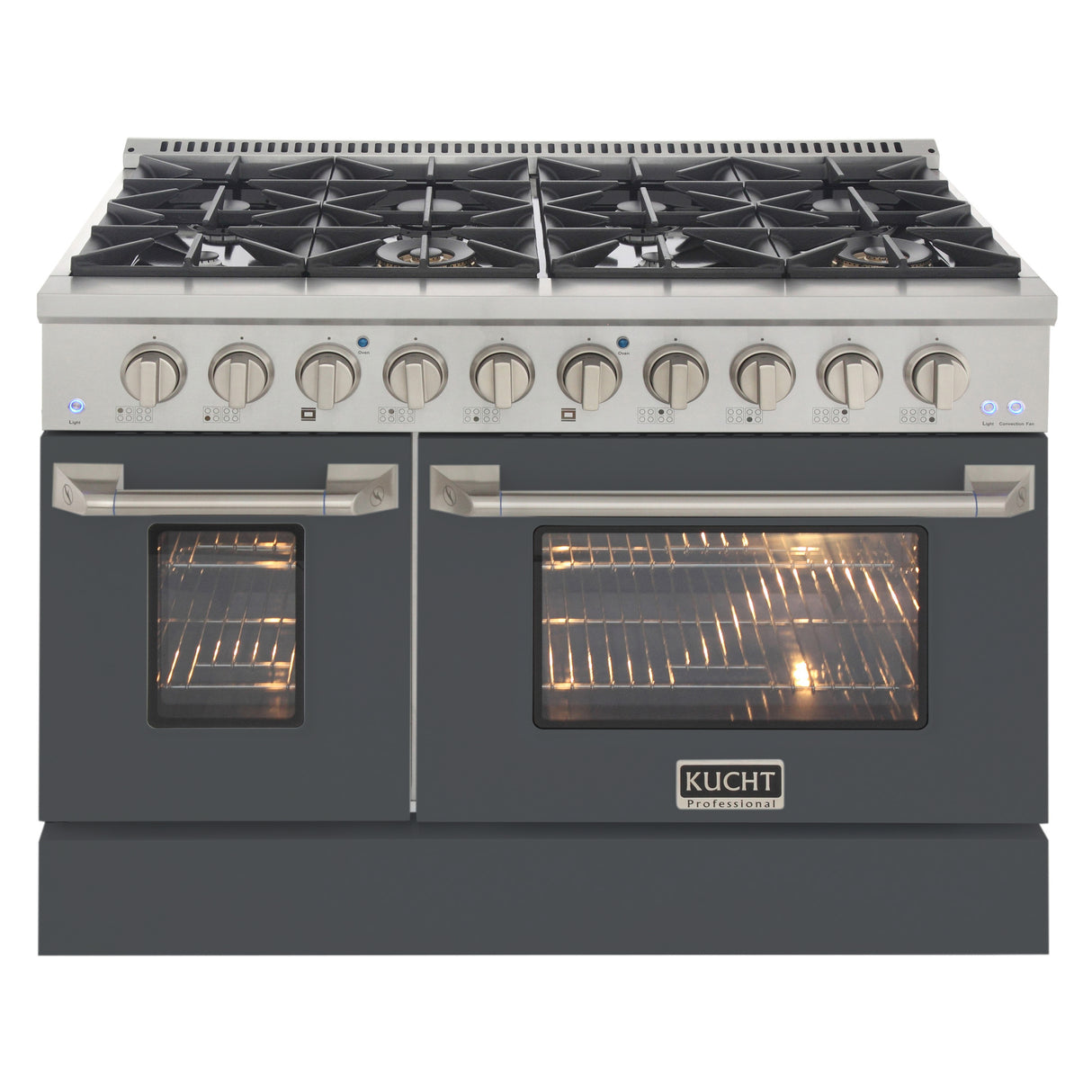 KUCHT Professional 48 in. 6.7 cu. ft. Dual Fuel Range for Propane Gas with Sealed Burners Griddle Grill and Two Ovens One Convection in Stainless Steel