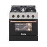 KUCHT Professional 30 in. 4.2 cu. ft.¨Propane Gas Range with Sealed Burners and Convection Oven in Stainless Steel with Black Oven Door, Black Knobs and Knob Rings