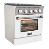 KUCHT Professional 30 in. 4.2 cu. ft. Dual Fuel Range for Propane Gas with Sealed Burners and Convection Oven in Stainless Steel with White Oven Door White Knobs and Gold Knob Rings