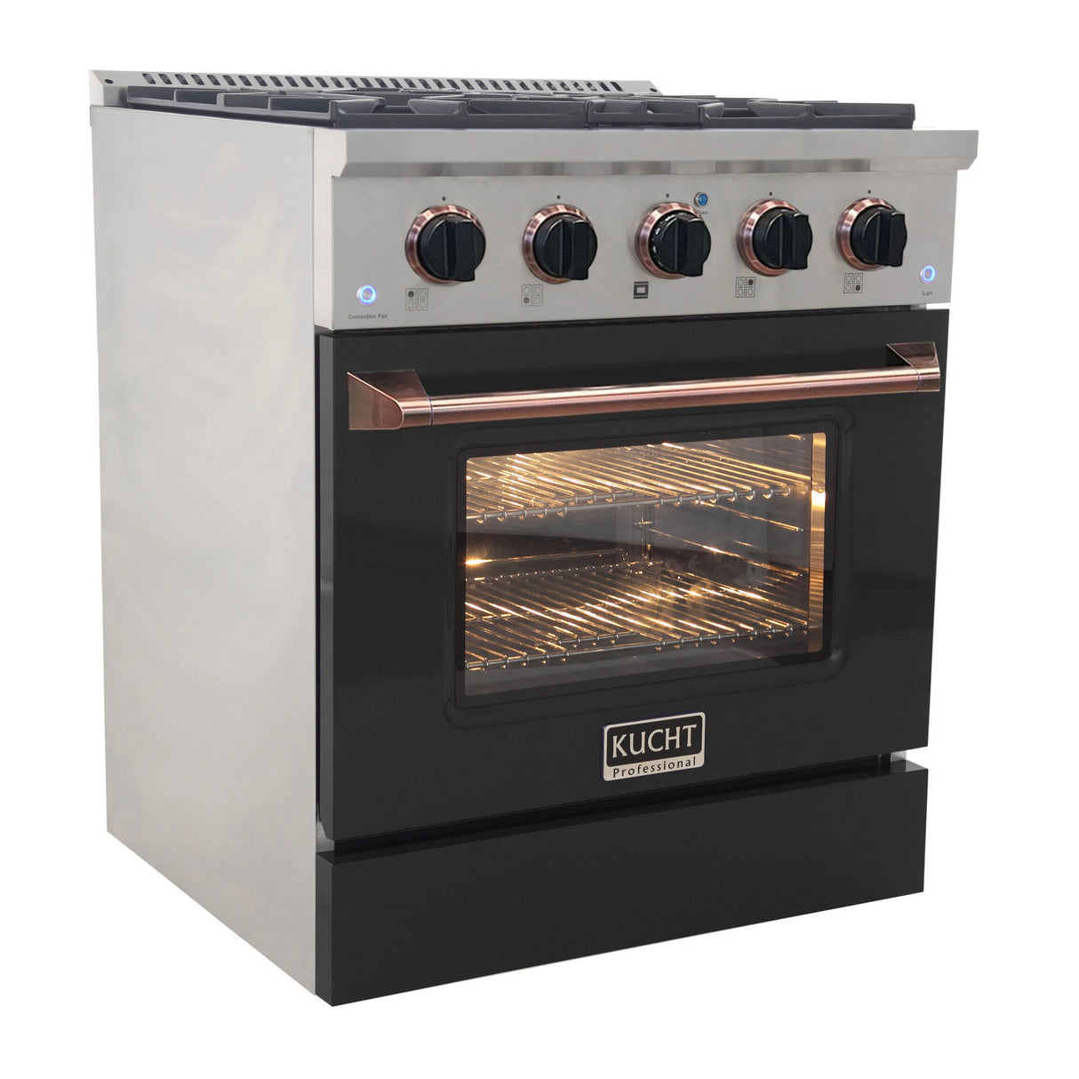 KUCHT Professional 30 in. 4.2 cu. ft.¨Propane Gas Range with Sealed Burners and Convection Oven in Stainless Steel with Black Oven Door, Black Knobs and Knob Rings