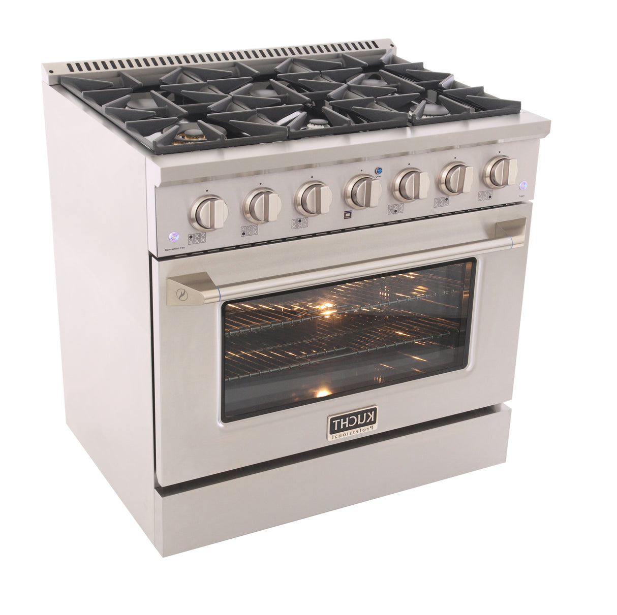 KUCHT Professional 36 in. 5.2 cu. ft. Dual Fuel Range for Natural Gas with Sealed Burners and Convection Oven in Stainless Steel