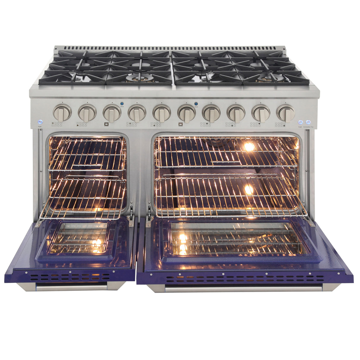 KUCHT Professional 48 in. 6.7 cu. ft. Natural Gas Range with Sealed Burners, Griddle/Grill and Two Ovens - One Convection - in Stainless Steel