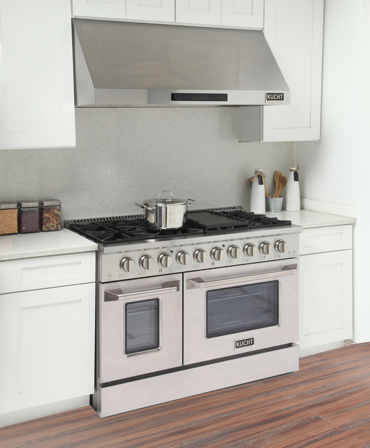 KUCHT Professional 48 in. 6.7 cu. ft. Dual Fuel Range for Propane Gas with Sealed Burners Griddle Grill and Two Ovens One Convection in Stainless Steel