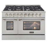 KUCHT Professional 48 in. 6.7 cu. ft. Natural Gas Range with Sealed Burners, Griddle/Grill and Two Ovens - One Convection - in Stainless Steel