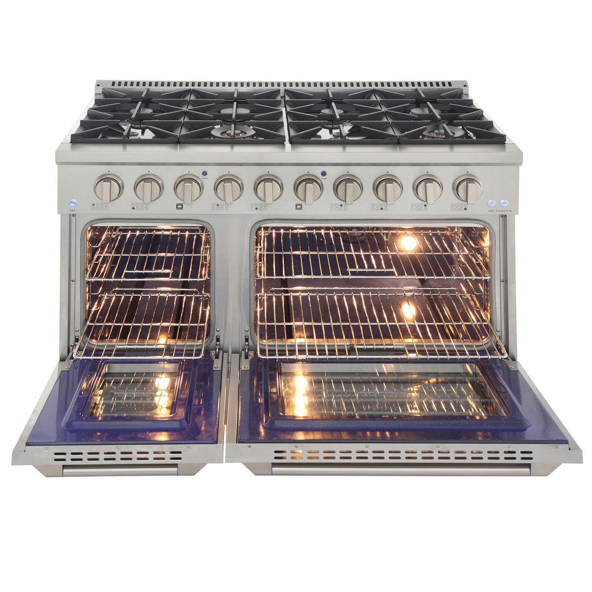 KUCHT Professional 48 in. 6.7 cu. ft. Dual Fuel Range for Propane Gas with Sealed Burners Griddle Grill and Two Ovens One Convection in Stainless Steel